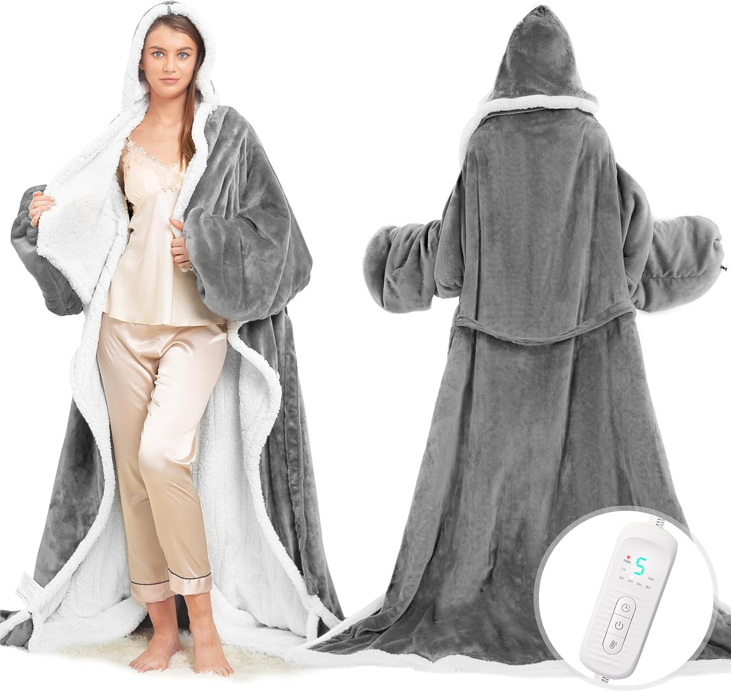 SnugWear™ Heated Wearable Blanket with Sleeves & Foot Pocket