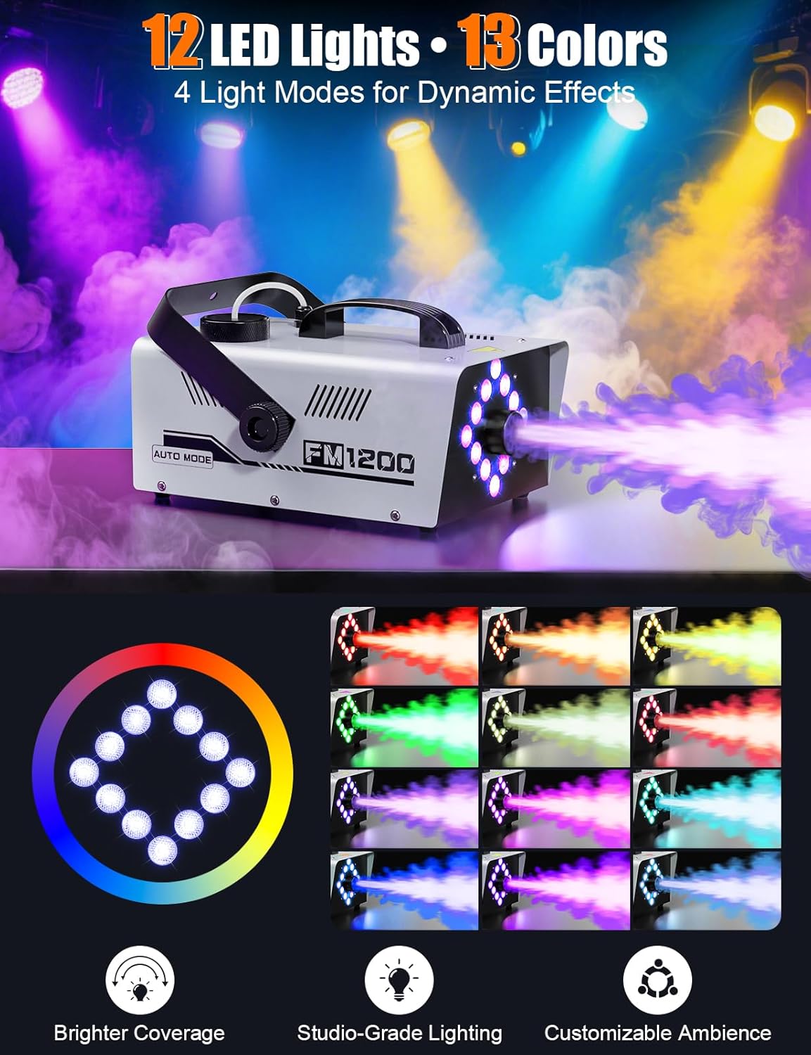 PhantomMist™ 1200W Halloween Fog Machine with LED Lights