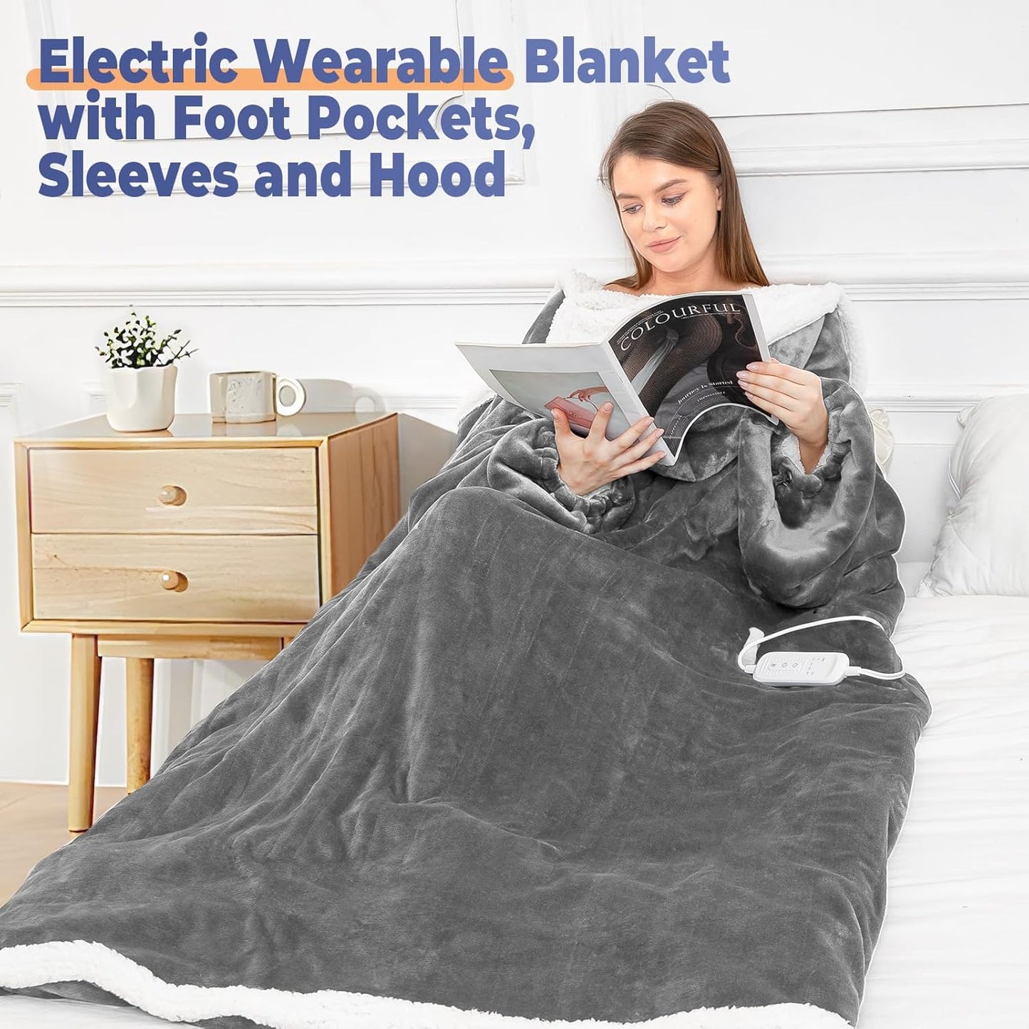 SnugWear™ Heated Wearable Blanket with Sleeves & Foot Pocket