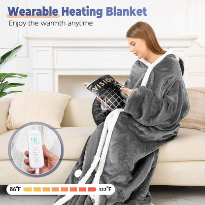 SnugWear™ Heated Wearable Blanket with Sleeves & Foot Pocket