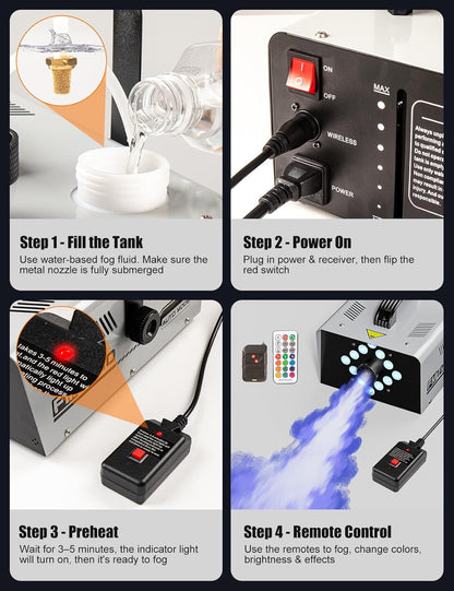 PhantomMist™ 1200W Halloween Fog Machine with LED Lights
