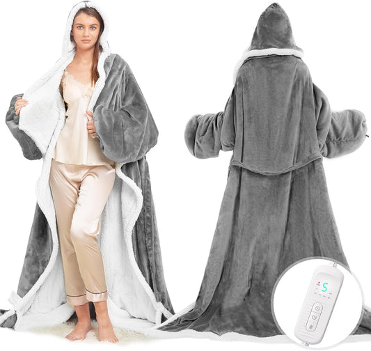 SnugWear™ Heated Wearable Blanket with Sleeves & Foot Pocket