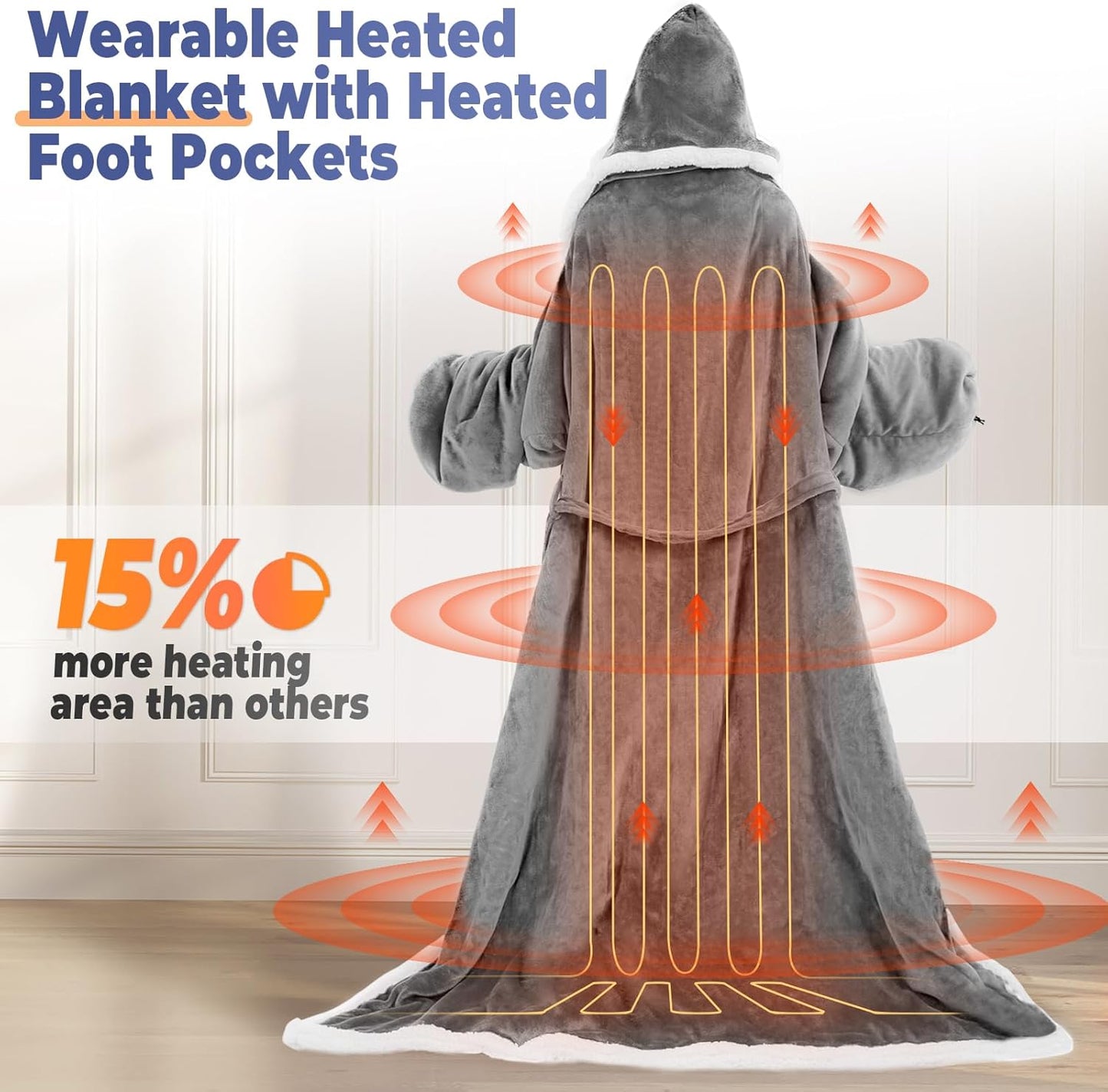 SnugWear™ Heated Wearable Blanket with Sleeves & Foot Pocket